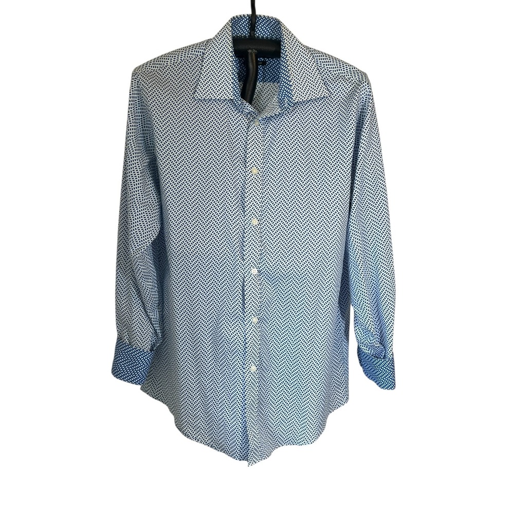 Sean John Long Sleeve Blue White French Cuff Button Down Men's Size 16‎ - 34/35